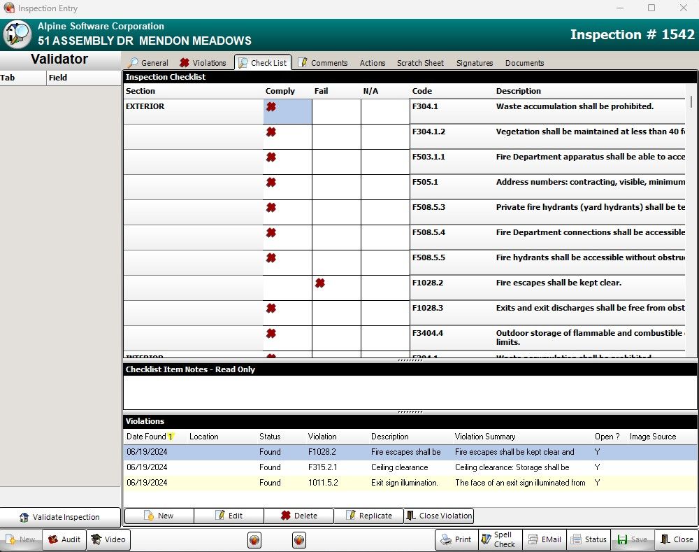 Fire Prevention Tracking Inspection Sample