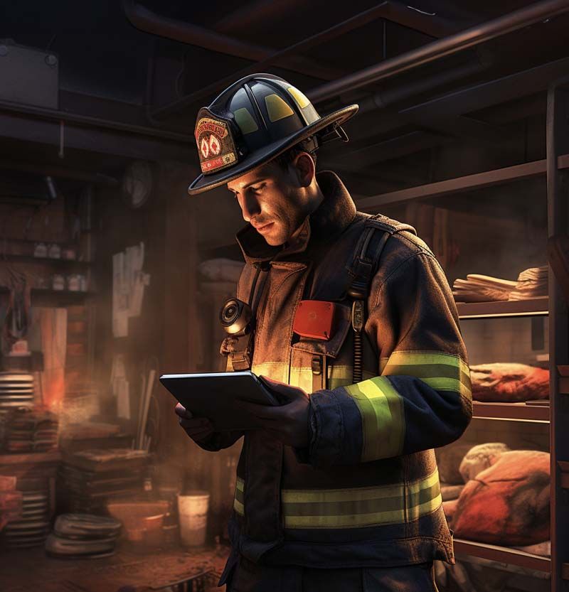 Firefighter doing an inventory check on an ipad