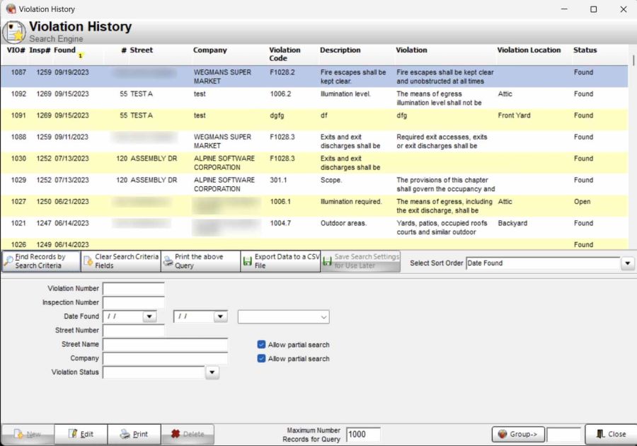 Inspections Violations History