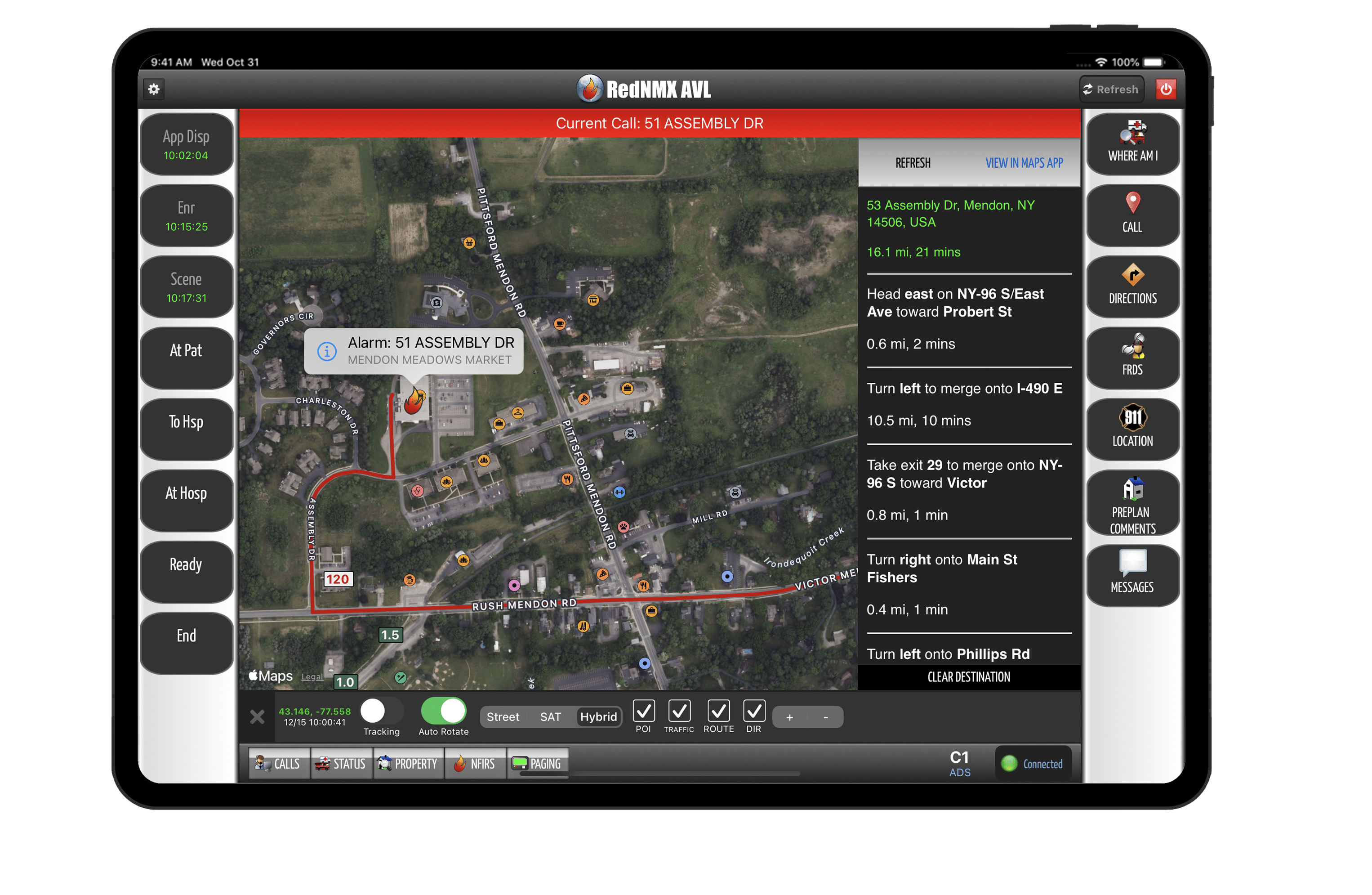 RedNMX AVL Current Call Navigation