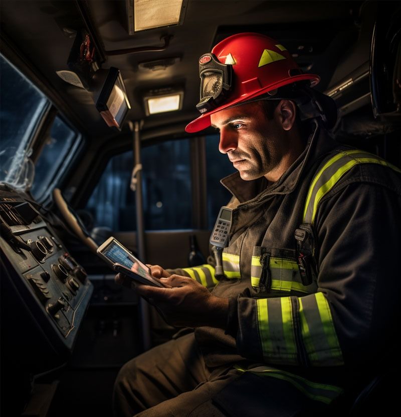 Firefighter Using Mobile Device